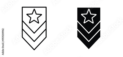 Military rank badge icon. black and white line icons pack.