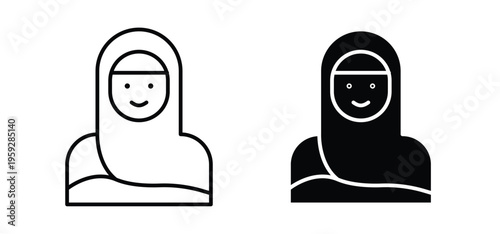 Muslim women icon. black and white line icons pack.