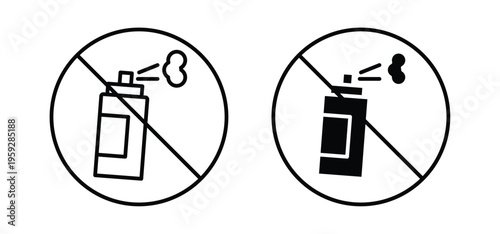 No aerosol spray signs. black and white line icons pack.