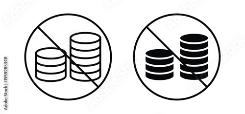 No cash signs. black and white line icons pack.