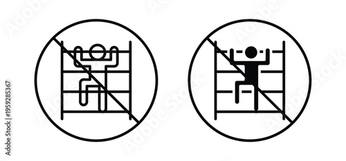 No climbing allowed signs. black and white line icons pack.