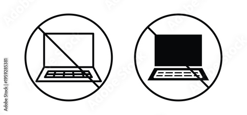 No computer signs. black and white line icons pack.