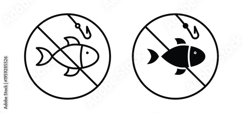 No fishing icon. black and white line icons pack.