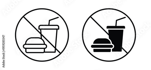 No food allowed signs. black and white line icons pack.
