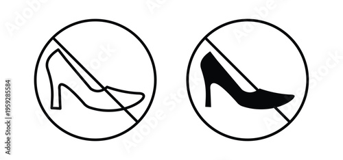 No high heels signs. black and white line icons pack.