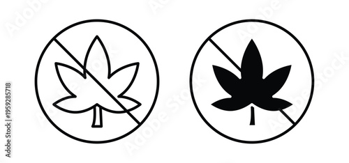 No Marijuana signs. black and white line icons pack.