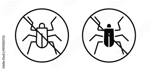 No parasitic insects signs. black and white line icons pack.