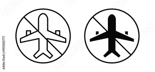 No plane signs. black and white line icons pack.
