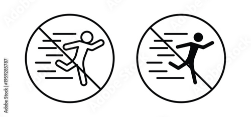 No running signs. black and white line icons pack.