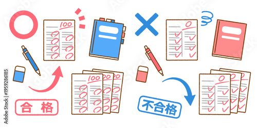 テスト・試験の合否イラスト素材セット｜使いやすいシンプルカラー