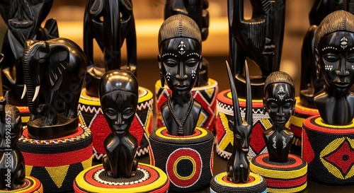 African wood carvings on beaded bases