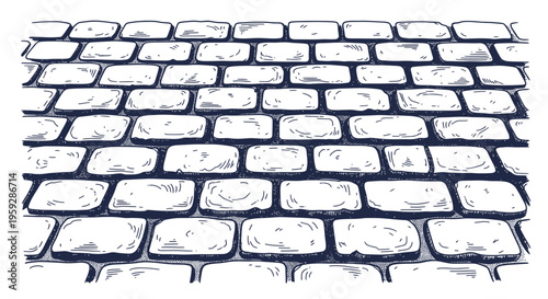 Cobblestone Pavement Texture, Hand Drawn Brick Wall Background, Sketchy Surface Pattern