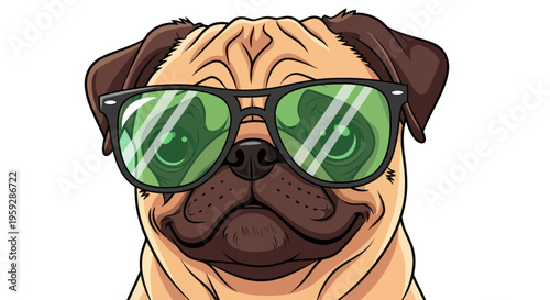 Cool Pug Dog Wearing Sunglasses, Funny Pet Portrait, Summer Vibes