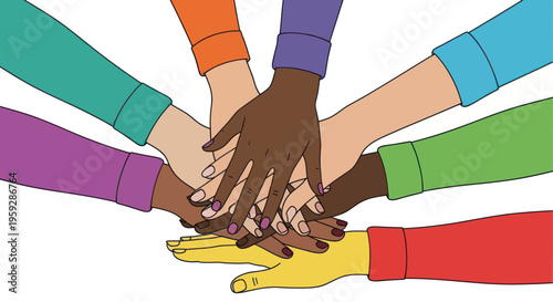 Diverse Hands Stacked Together, Unity and Teamwork Concept