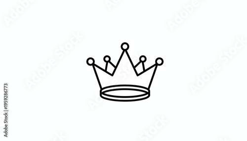 Simple Black Outline Crown Icon on White Background, Minimalist Royal Symbol