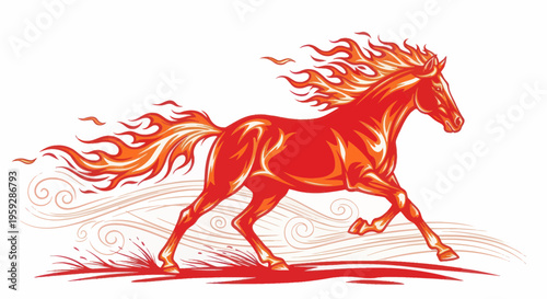 Fiery Horse Galloping with Flames, Powerful Energy, Dynamic Movement