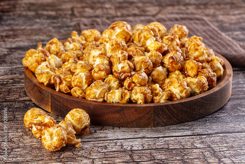 Sweet crunchy popcorn with caramel