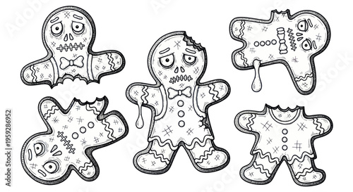 Spooky Zombie Gingerbread Men Cookies - Halloween Baked Goods Illustration