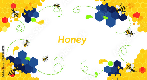 Sweet Honeycomb Design with Bees and Dripping Honey