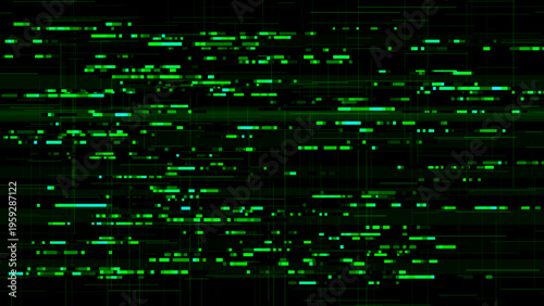 Neon green glitch background vector featuring broken scanlines, pixel sparks, and vivid digital interference on black, made for cyber security visuals, streaming covers, technology banners, and gaming