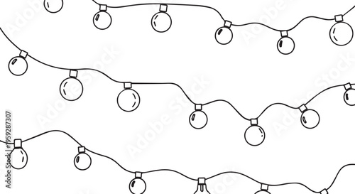 Christmas lights, string of bulbs, festive decoration, holiday illumination, vector icons