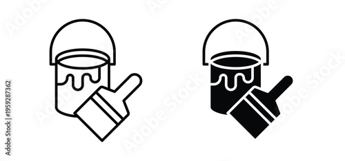 Paint bucket and paint brush icon. black and white line icons pack.
