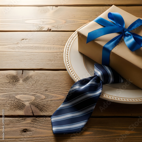Happy father's day gift ideas beautifully wrapped present on a plate