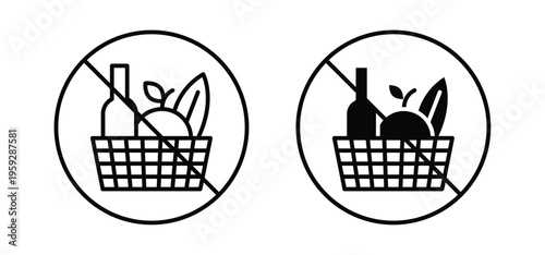 Picnics are prohibited signs. black and white line icons pack.