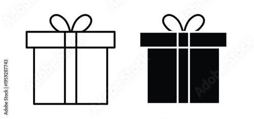 Present gift box icon. black and white line icons pack.