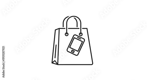 Shopping bag with smartphone icon, online shopping, e-commerce concept, vector illustration
