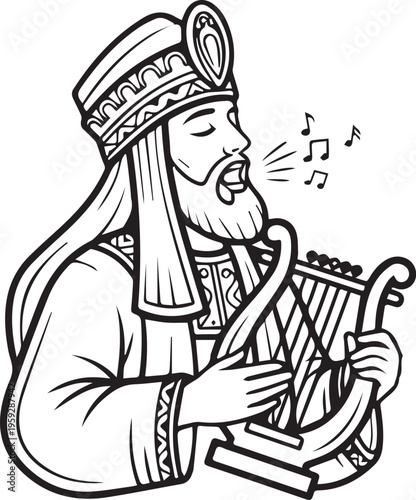 King, musician, harp player, ancient royal, musical illustration