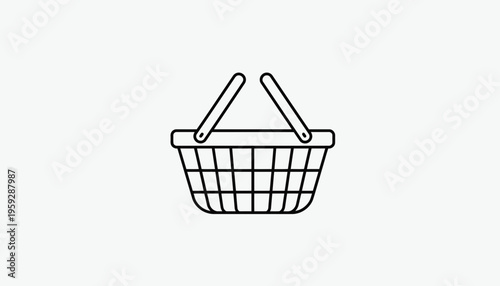 Shopping basket icon, simple line art, e-commerce, retail, grocery, online shopping concept