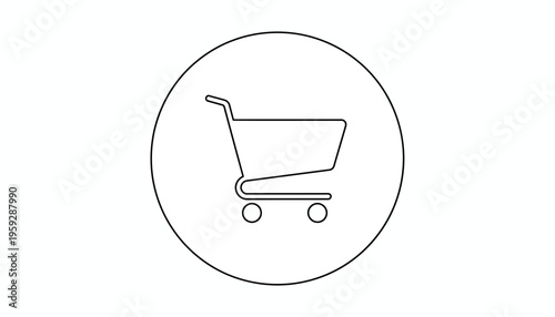 Shopping Cart Icon Outline in Circle, E-commerce and Online Shopping Concept