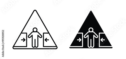 Risk of crushing warning signs. black and white line icons pack.