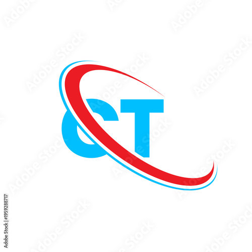 Minimalist CT monogram featuring bold blue typography combined with dynamic red and light blue curved lines on white background perfect for modern business branding and software company identity Free Download Minimalist CT monogram featuring bold blue typography combined with dynamic red and light blue curved lines on white background perfect for modern business branding and software company identity - GFXLoad