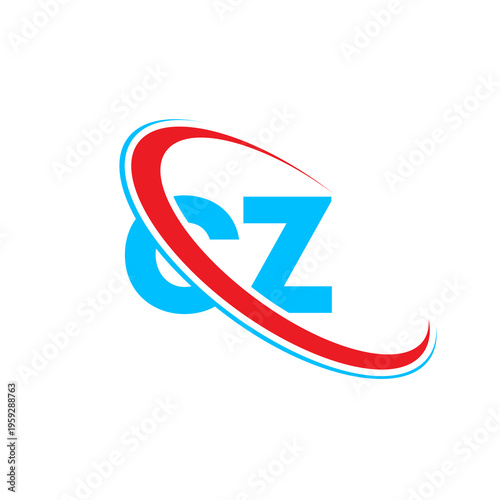 Contemporary cz letter logo using thick blue font integrated with energetic curved lines. Perfect symbol for industrial firms and service oriented businesses looking for a fresh visual identity.