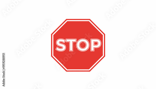Red Stop Sign Octagon Shape with White Border and Text STOP