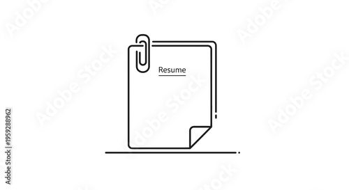 Resume Document with Paperclip Icon, Job Application and Career Concept
