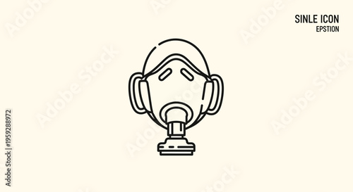 Respirator mask icon, protective face mask, gas mask line art, safety equipment symbol