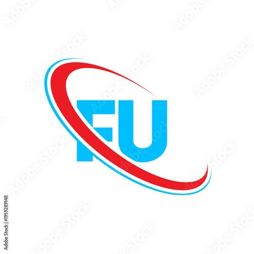 Professional logo featuring uppercase letters fu surrounded by dynamic circular swoosh lines. Modern branding design suitable for technology startups and business consulting services in blue red.