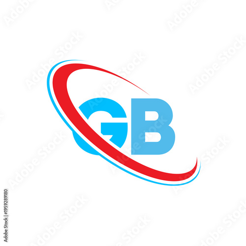 Professional gb letter logo featuring bold characters surrounded by red and blue orbital lines. Elegant brand mark suitable for international commerce transport and logistics organizations.