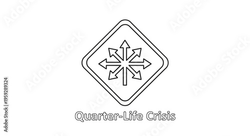 Quarter-Life Crisis Symbol: Arrows Pointing Outward From Center in Diamond Sign