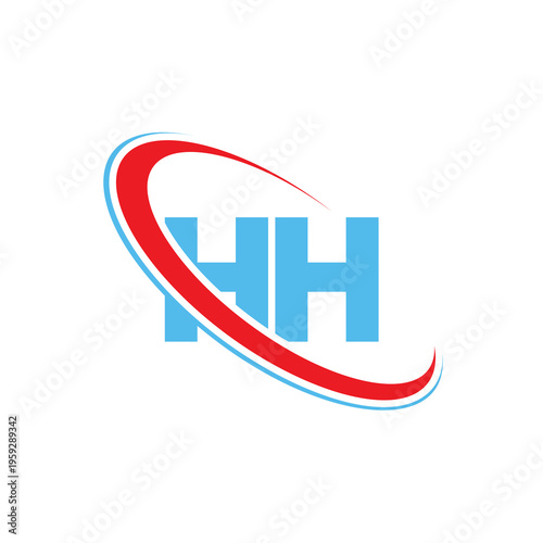 Minimalist hh logo symbol with elegant red and blue swoosh curves. Professional and clean identity.