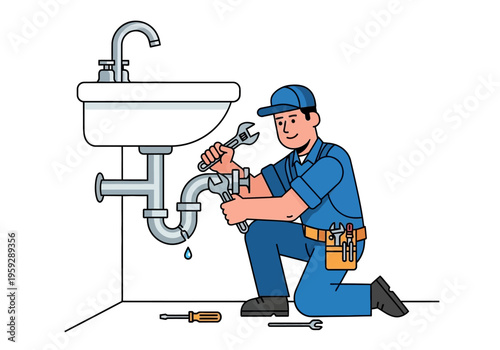 Plumber Fixing a Leaky Sink with Tools