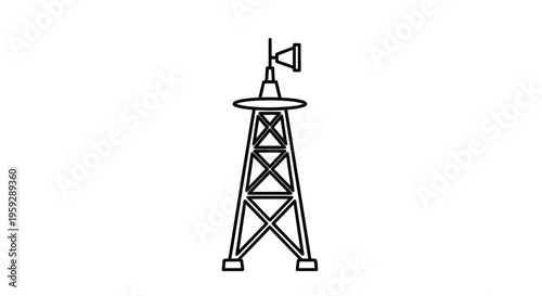Radio Tower Silhouette Icon, Communication Antenna, Broadcast Tower, Transmission Mast, Technology Symbol