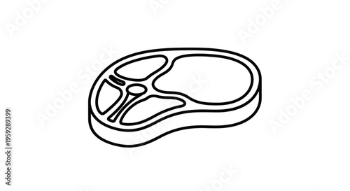 Raw Beef Steak Icon, Meat Cut, Food Ingredient, Simple Line Art