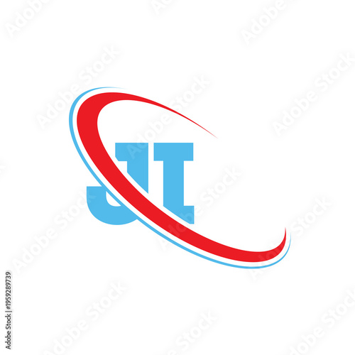 Creative ji letter logo vector featuring bright blue initials and dynamic red circular motion. Minimalist design ideal for healthcare technology or creative agency branding projects. Free Download Creative ji letter logo vector featuring bright blue initials and dynamic red circular motion. Minimalist design ideal for healthcare technology or creative agency branding projects. - GFXLoad