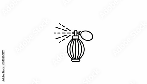 Perfume bottle spraying mist, vintage atomizer, elegant fragrance icon, beauty product symbol