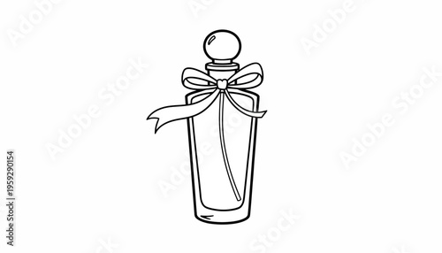 Perfume Bottle with Bow and Ribbon - Elegant Fragrance Container Line Art