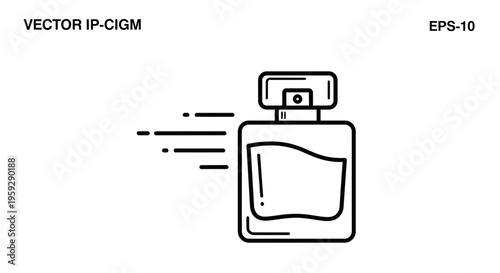 Perfume bottle with motion lines, representing speed and delivery, icon style